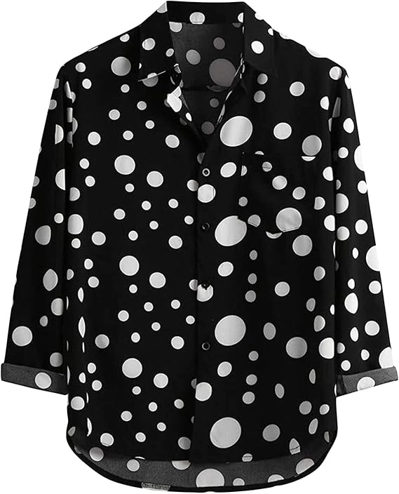 DGHM-JLMY Men's Point Print Casual Long Sleeve Shirt Business Polka Dot Printed Button Down Shirts Printed Regular Fit Shirt