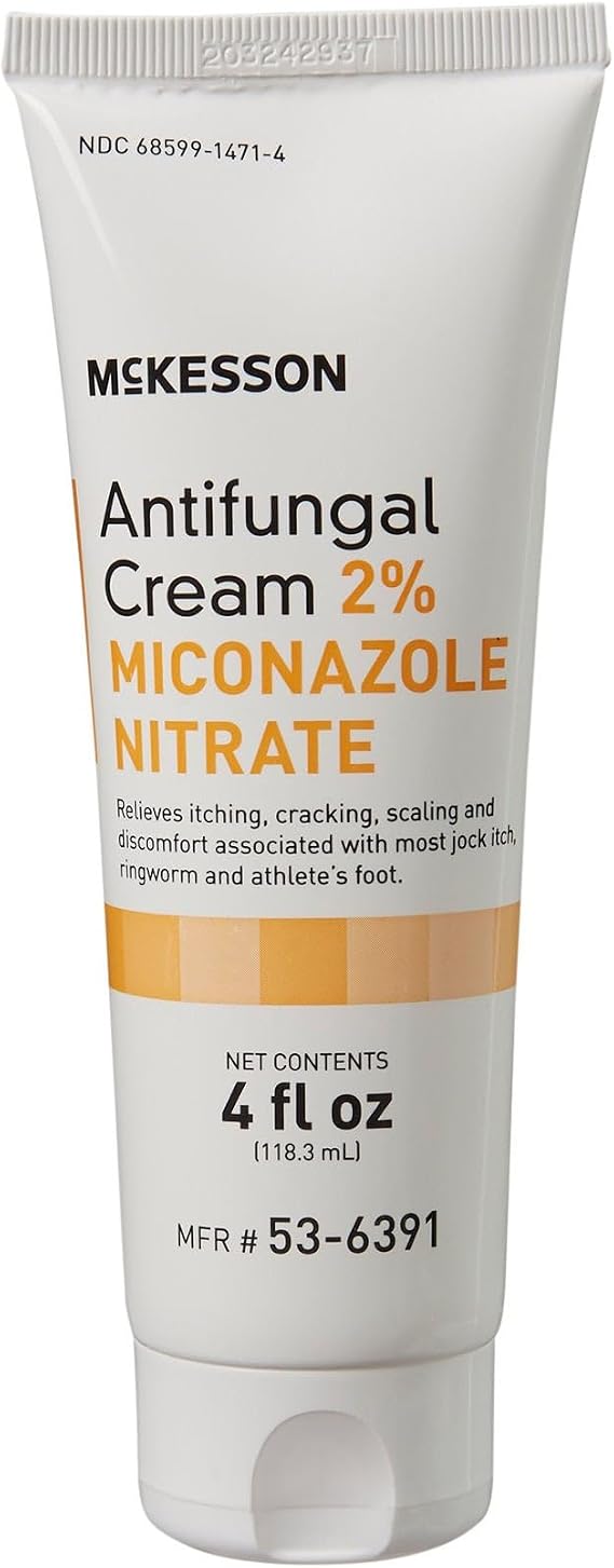 McKesson Antifungal Cream, 2% Miconazole Nitrate, Burning, 4 oz, 1 ct | Relieves Itching, Cracking from Jock Itch, Ringworm and Athlete Foot