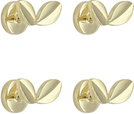 Decorative Coat Hooks Wall Mount, Unique Wall Decor Hooks for Hanging Towel Key Purse Hat Robe Clothes Cute Dual Leaves Hanger Hook for Bathroom Shower Closet Entryway Bright Gold 4 Pack