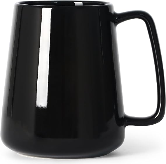 Smilatte 24 OZ Large Coffee Mug, 720ml Ceramic Tea Cup with Big Handle for Dad Men Women, Unique Style for Any Kitchen, Black
