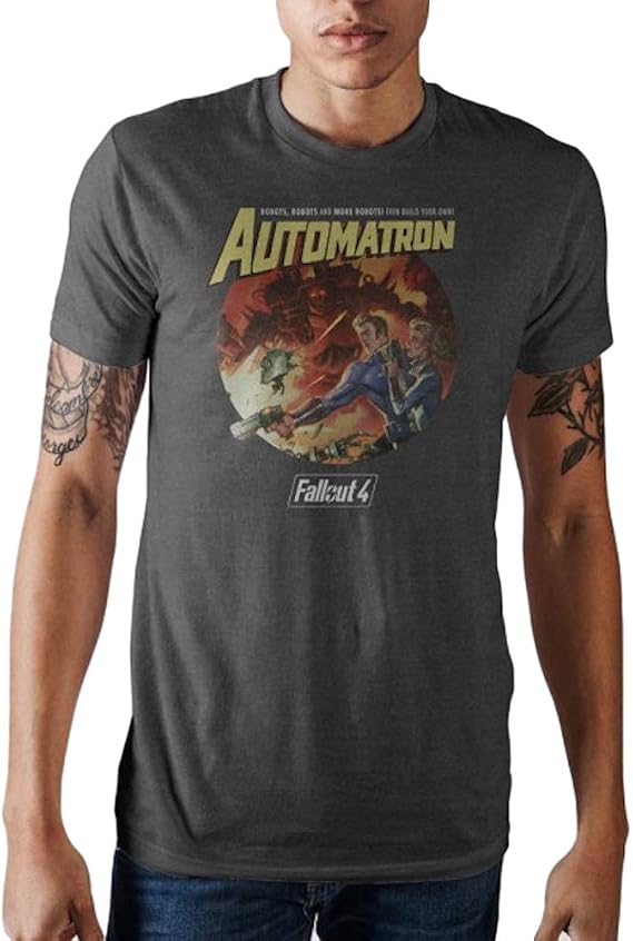 Fallout Automatron Vault Boy Poster Adult Men's Soft Charcoal T-Shirt (L)