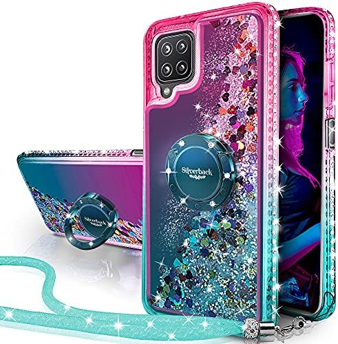 Silverback for Galaxy A12 Case with Ring Kickstand, Women Girls Bling Holographic Sparkle Glitter Cute Cover, Diamond Ring Protective Phone Case for Samsung Galaxy A12 - Green