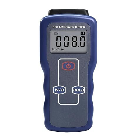 Solar Power Meter Solar Meter Digital Sun Light Radiation Testing Solar Irradiance Meter Measuring Instrument for Meteorology Sun Measurement Solar Energy Research Physical Optical Experiments