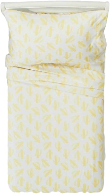 Pillowfort Microfiber Sheet Set, Brushed for More Softness with Fully Elastic Fitted Sheet, 100% Polyester, Yellow Cactus Theme (Full)