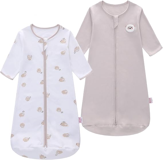 2PCS Baby Sleeping Bag, 100% Cotton Baby Wearable Blanket, Long Sleeve Sleep Sack for Infant Toddler 0-18Months