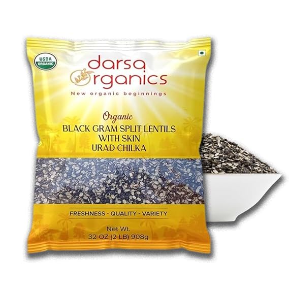 Darsa Organics Split Urad Dal (Chilka) 2lb - Organic Black Gram Lentils with Skin - USDA Certified, Non-GMO Protein-Rich Lentils for Indian Cooking, Soups, Stews & Salads