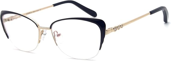 Cat Eye Glasses Frame Clear Lenses Lightweight Eyewear for Women Classic Half Frames Eyeglasses Non Prescription Black Gold Glasses Frame Women Fashion