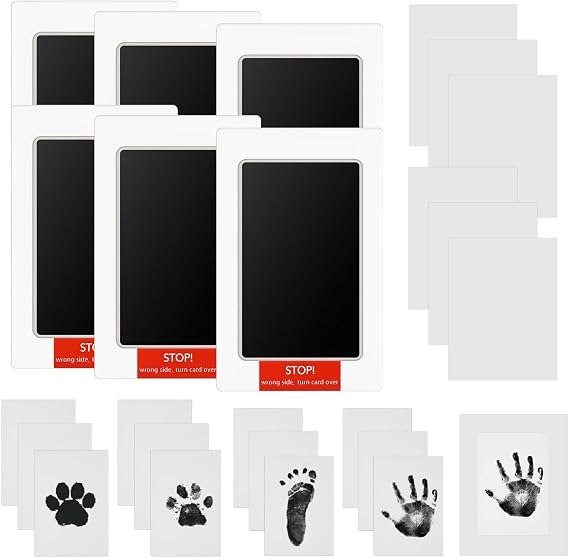 ZOCONE Inkless Baby Hand and Footprint Kit with 12 Imprint Cards 6 Baby Ink Pads for Hands and Feet Paw Print Ink Pad for Dog Cat Non Toxic Inkless