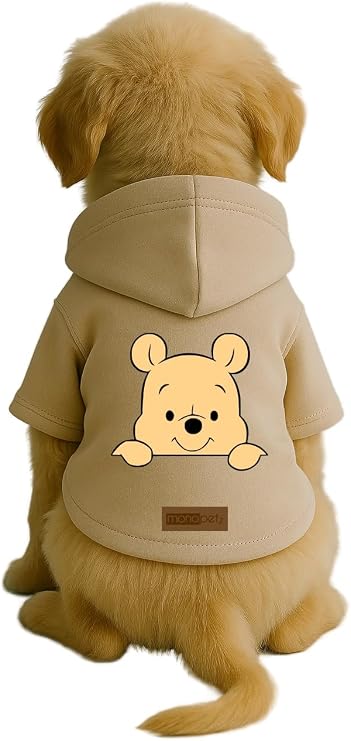 Baskılı İçi Polarlı Köpek ve Kedi Kıyafeti & Elbisesi - Bej Renk Kapüşonlu Hoodie B693E, M