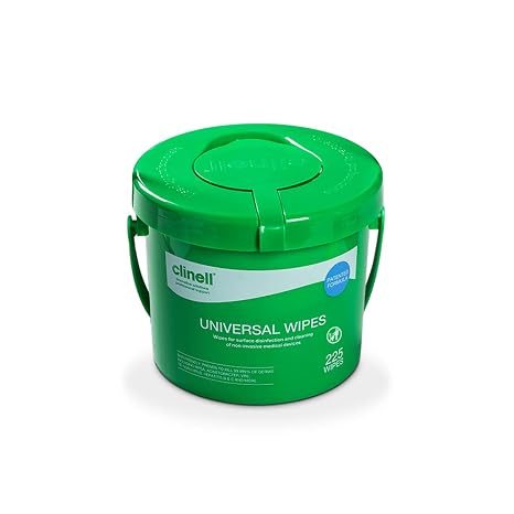 Clinell Universal Cleaning and Disinfectant Wipes Bucket - Pack of 225 - Multi Purpose Wipes, Kills 99.99% of Germs, Effective from 30 Seconds