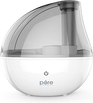 Pure Enrichment MistAire Silver Ultrasonic Cool Mist Humidifier for Bedroom, Office, Nursery & Indoor Plants - Lasts Up to 25 Hours, Whisper-Quiet Operation, Optional Night Light, Auto Shut-Off