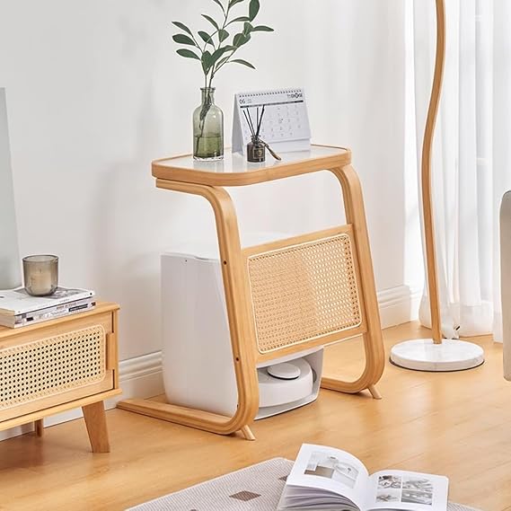 Robot Vacuum Hidden Cabinet, Resin Rattan Storage Cabinet, C-Shaped End Tables, Reversible Sweeping Robot Storage Rack, Accent Side Tables for Living Room, Bedroom