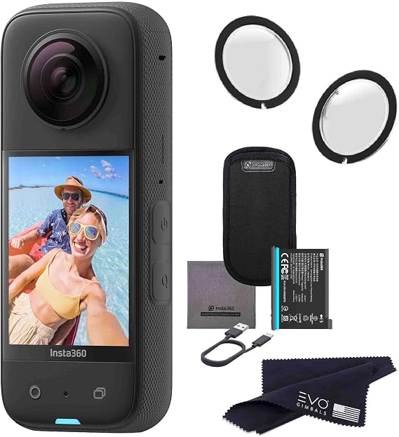 Insta360 X3 - Waterproof 360 Action Camera with 1/2" 48MP Sensors, 5.7K 360 HDR Video, 72MP 360 Photo, 4K Single-Lens, Stabilization, 2.29" Touchscreen, AI Editing, Bundle Includes Lens Guard