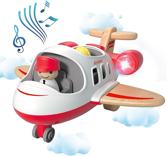 Wanborns Airplane Toys, Toys Planes Toys with Sound and Light, Mini Airliner Toys for Introducing Aeronautical Knowledge, Car Toys for 18 Months, 2 3 4 5 Years Old Kids Boys Gift