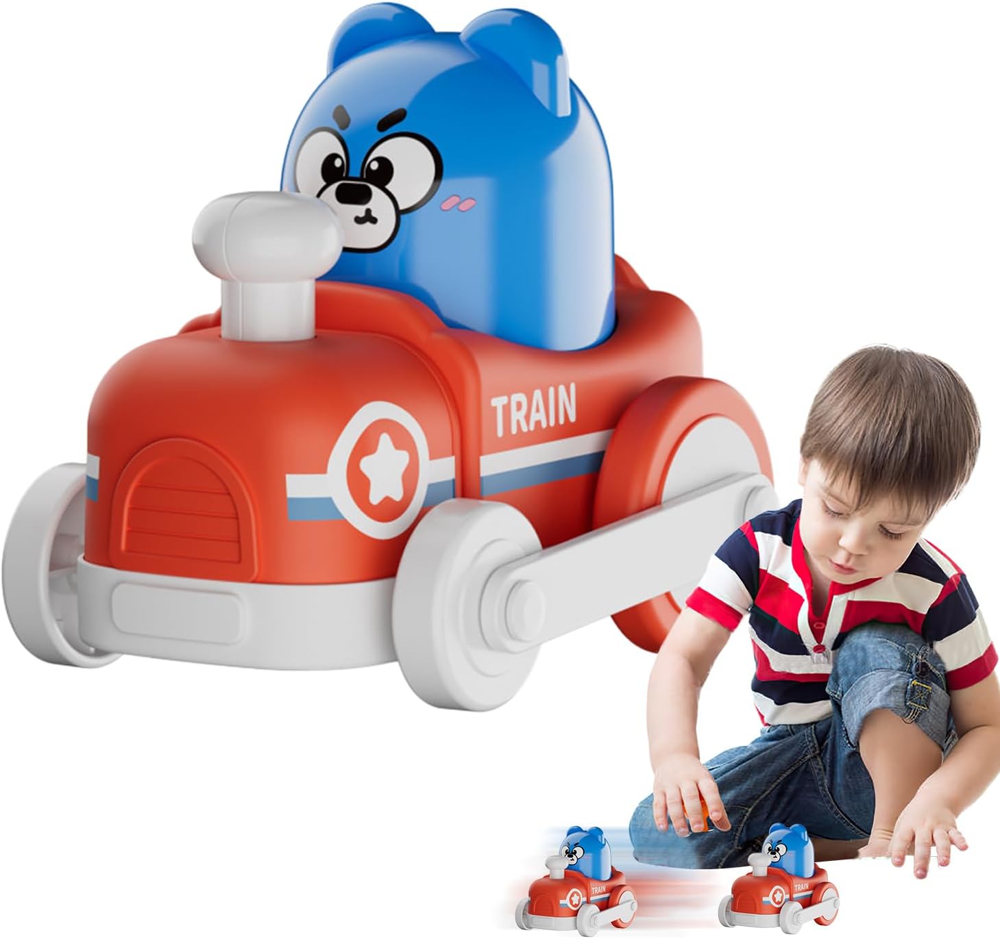 Pull Back Toy Car - Bear Pull-Back Retractable Vehicle - Dragon Push Train Learning Toys,for Kids Boys Girls Travel Bedroom Homeschool Classroom Preschool Birthday