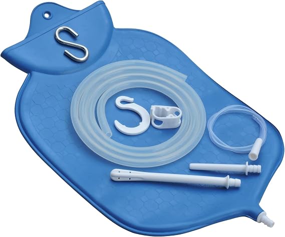 Enema Bag Kit for Colon Cleansing with Platinum Cured Silicone Hose (4 Quart, Open Top) - Blue