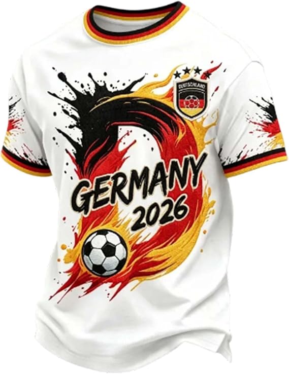 Germany 2026 Men's Short-Sleeved Football Jersey with Eagle Print, Football, Deutschland or Germany Flag, Black-Red-Gold, Sports T Shirt for Game Supporter, Fan Top Summer Chic