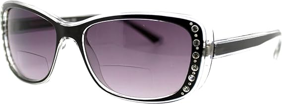 PASTL Womens Bifocal Reading Lens Sunglasses Rhinestone Rectangular Frame