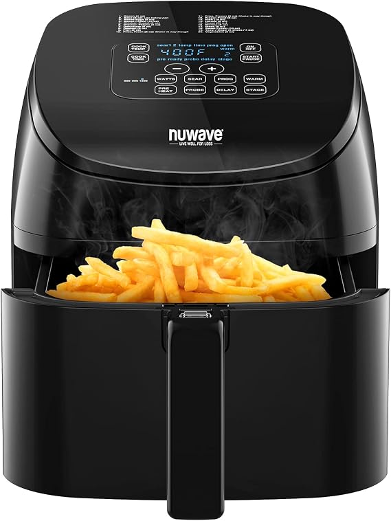 Nuwave Brio 4.5-Qt Air Fryer, 1 Touch Digital Controls, 100-400F Temp Controls in 5 Increments, Linear Thermal (Linear T) Technology, 3 Wattage Settings 600, 900 & 1500W, Built-In Safety Features