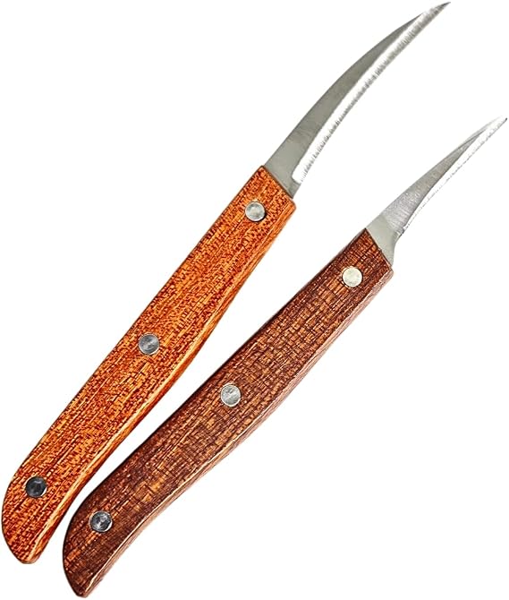 Thai Fruits Soap Vegetables Carving Knives Set, 2 Blades (Curved and Straight), Wood Handles