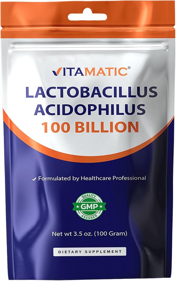 Vitamatic Lactobacillus Acidophilus Probiotic Powder - Digestive Health Support - 100 Gram (3.5 OZ) - 100 Servings
