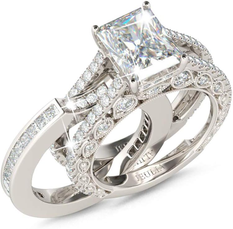 Jeulia Engagement Wedding Ring Set for Women 925 Silver 5.2 Carat Radiant Cut Cubic Zirconia Promise Anniversary Rings with Side Stones