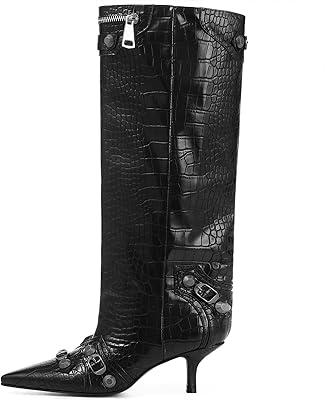 AMINUGAL Womens Knee High Boots Stiletto Heels Elegant Pointed Toe Fashion Trendy Zipper Boot Wedding Party Concert Wear Tall Shoes