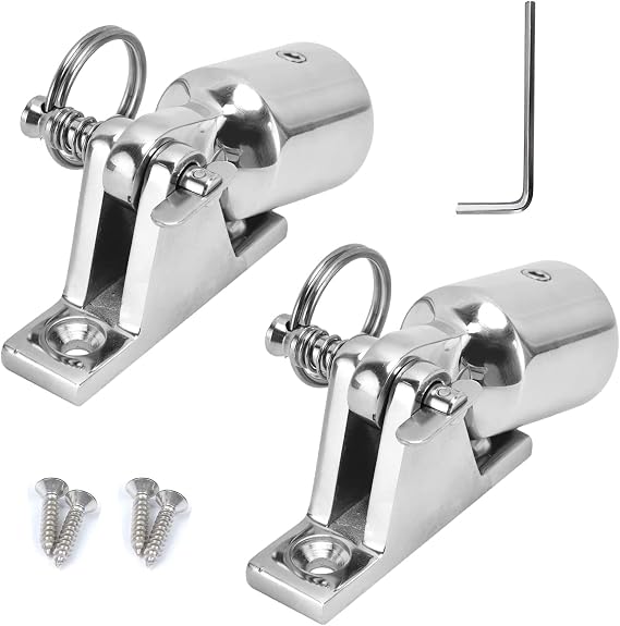 Bimini Top Hardware, Deck Hinge with Quick Release Pin, Eye End Cap, 316 Stainless Steel (2 Pair)