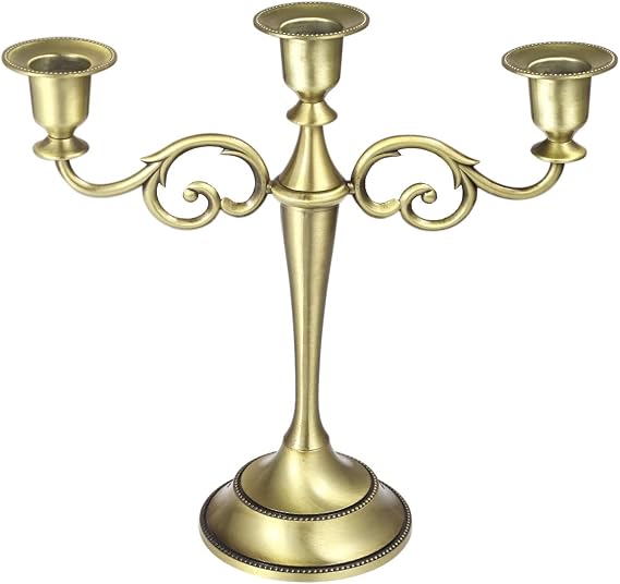 3-Candle Metal Candelabra Bronze - Candlestick Holders 10.6 inch Tall Candle Holder Wedding Event Candelabra Candle Stand