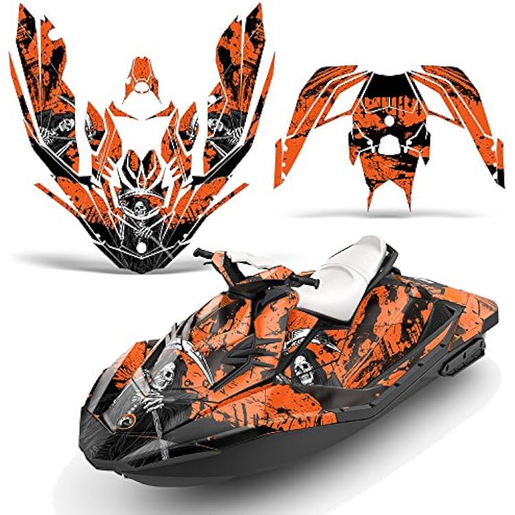 Jet Ski Graphics kit Sticker Decal Compatible with Sea-Doo Spark 2-up 2014-2018 - Reaper V2 Orange
