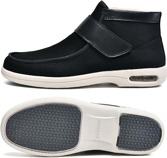 Low Shoe with Velcro Fastening Extra Wide Health Shoes with Velcro Fastening Men's Therapeutic Diabetic Shoes Bandage Shoes black