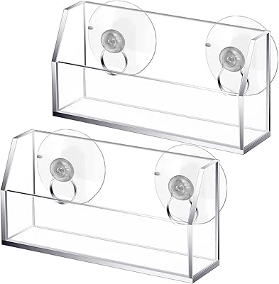 2 Pcs Window Mount Business Card Holder with Suction Cups Clear Card Holder Acrylic Single Pocket Organizer Display for Home OfficeClassic