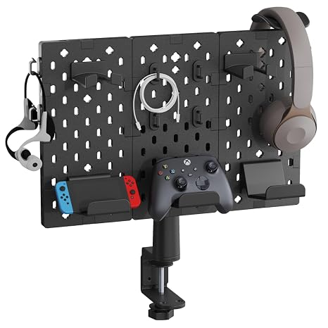 PEGZONE Headphone Controller Holder, Gaming Organizer for Desk, 3Pcs, Black