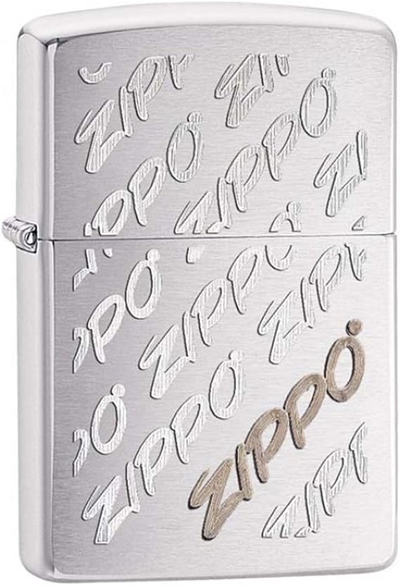 Zippo Logo Pattern Pocket Lighter, Brushed Chrome