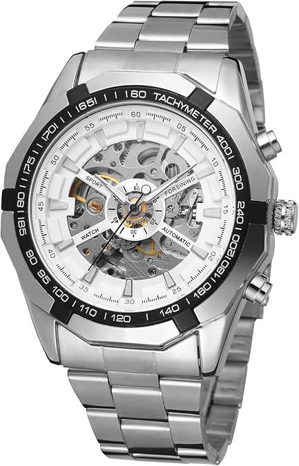 FORSINING Men's Automatic Waterproof Skeleton Wrist Watch with Stainless Steel Bracelet