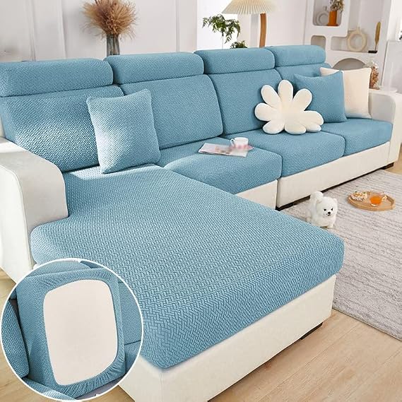 Stretch Sofa Covers for Cushion Couch,Universal Wear Resistant Slipcover with Elastic Bottom,Magic Couch Cover Furniture Protector,Anti-Slip L Shape Sofa Cover,Back Cover L,Weave-Sea Blue