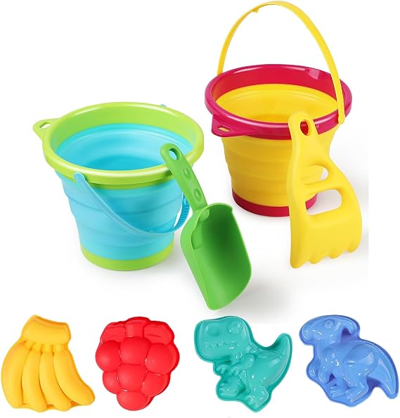 WeCraftool Beach Sand Toys,Sandbox Toys Set with 2 Collapsible Toy Buckets, 2 Dump Truck, Dinosaur Space Fruit Molds,Shovels, Mesh Bag,Summer Beach Essentials for Toddlers Kids Boys Girls Ages 3-10