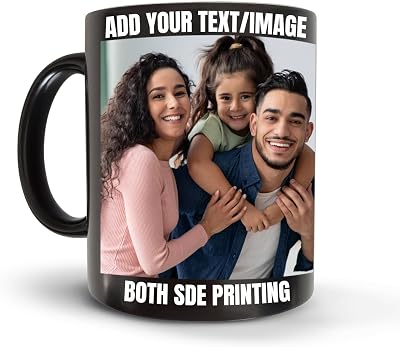 Custom 11oz Magic Black Coffee Mug Personalized Ceramic Coffee Cup with Photo Text Logo Taza Personalizadas Customized Gifts for Birthday Anniversary Wedding Love Family Novelty Cup Two Sides