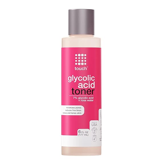 7% Glycolic Acid Toner with Rose Water, Witch Hazel, and Aloe Vera Gel Alcohol & Oil Free Exfoliating AHA Face Toner Improves Wrinkles, Dullness, Pores, Skin Tone & Texture, 6 oz.