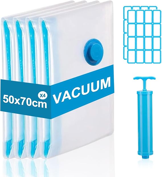 Vacuum Bags,Vacuum Storage Bags for Clothes 50x70cm,4Pcs Vacuum Travel Bag with Pump,Space Saver Baggs,Compression Storage Sealer for Blanket Clothing Bedding Blanket Storage Moving