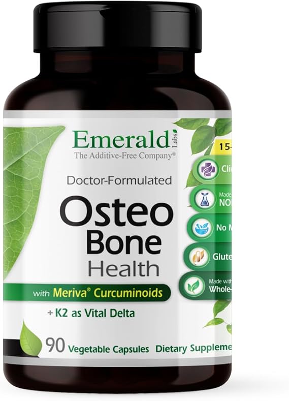 EMERALD LABS Osteo Bone Health - Immune Support & Bone & Joint Supplement with Vitamin D3, K2, Calcium, Magnesium, OptiMSM, Meriva Phytosome & More - 90 Vegetable Capsules