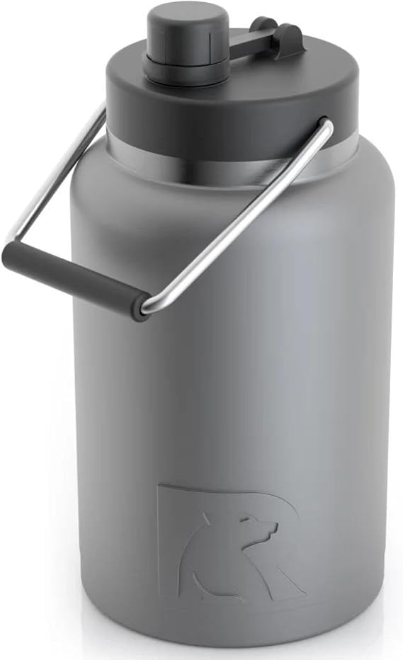 RTIC Jug with Handle, Half Gallon, Graphite Matte, Large Double Vacuum Insulated Water Bottle, Stainless Steel Thermos for Hot& Cold Drinks, Sweat Proof, Great for Travel, Hiking & Camping