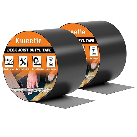 Joist Tape for Decking 4" x 50', 2 Pack Butyl Joist Tape Deck Joist Flashing Tape for Wood Beams Building Joists,Waterproof& Super Adhesion&Weather Resistance