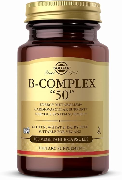 Solgar B-Complex 50, 100 Vegetable Capsules - Energy Metabolism, Cardiovascular Support, Nervous System Support - Non-GMO, Vegan, Gluten Free, Dairy Free, Kosher - 100 Servings