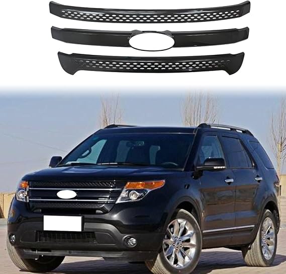 NINTE Grill Cover for 2011-2015 Ford Explorer Base/Limited/XLT Utility 4 Door Gloss Black Grille Trims - NOT Fit Explorer Sport(NOT the Replacement)