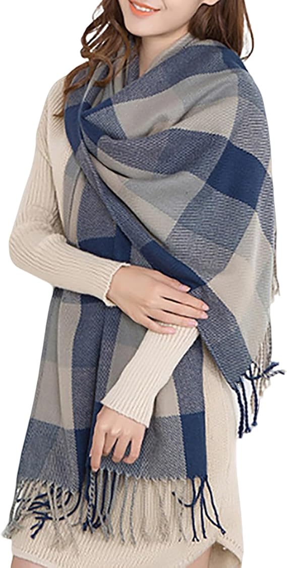 MISS LULU Women Scarves Winter Long Soft Warm Tartan Check Wraps Wool Spinning Tassel Shawl Stole Scarf
