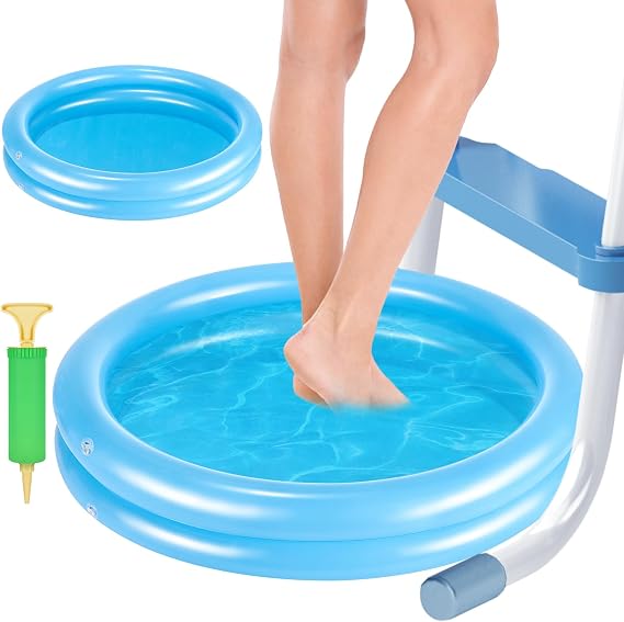 2 Pack Blue Inflatable Pool Foot Bath Basin, Swimming Pool Clean Feet, Foot Soaking Bath Basin for Pool Entry Ladder, Home Spa Treatment for Above Ground Pools