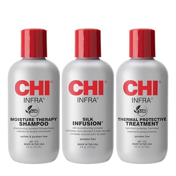 CHI Infra Thermal Care Kit, Moisturizing & Restoring Shampoo, Color Protectant & Serum, Sulfate, Paraben, Cruelty-Free, 6 Oz (3 Products)