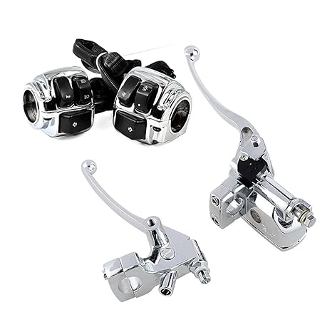 amopacorp Combo Motorcycleandlebar Control Switches Chrome + Wiring Harness & Hydraulic Brake Master Cylinder Clutch Levers Compatible with 1996-2012 Harley Softail Dyna Sportster V-Rod