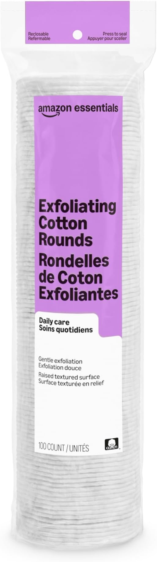 Amazon Essentials Exfoliating Cotton Rounds, 100 Count (Pack of 1) (Previously Amazon Basics)